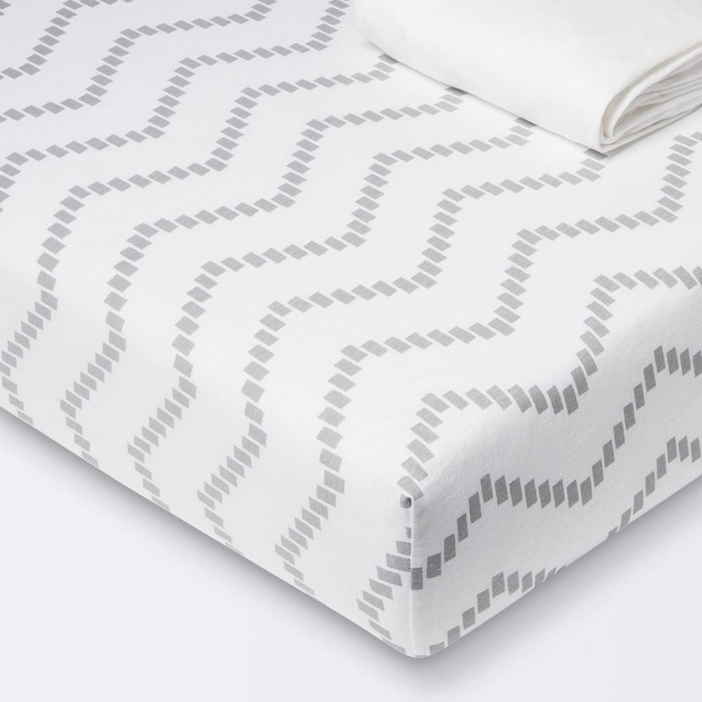 Cloud Island 2pk Fitted Cotton Jersey Crib Sheets Gray Chevron Solid White 6in